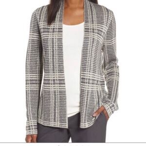 Eileen Fisher Tinsel Lyocell Merino Wool Knit open front sweater Cardigan gray L